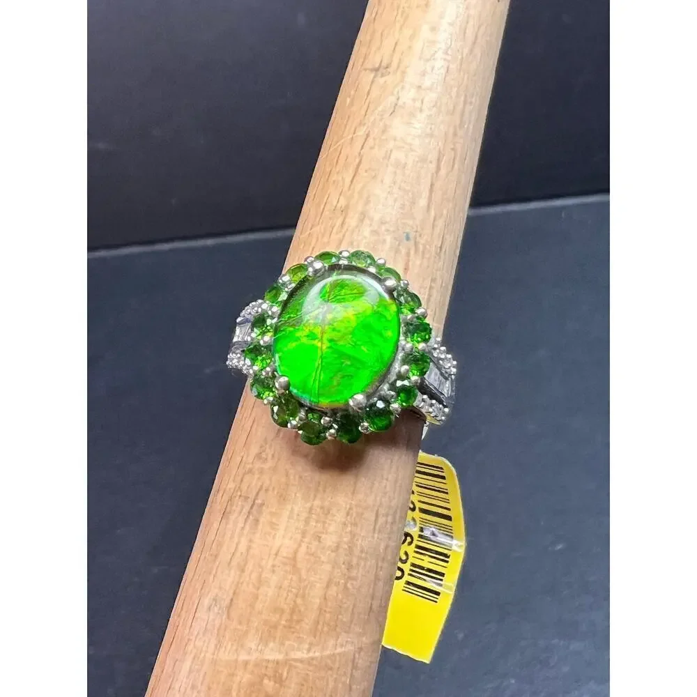 NEW with tag ammolite and diamond sterling silver ring size 7